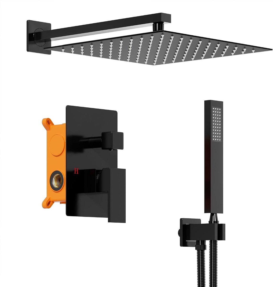 Inbouwdoucheset met 25 cm Regendouche, Mat Zwart