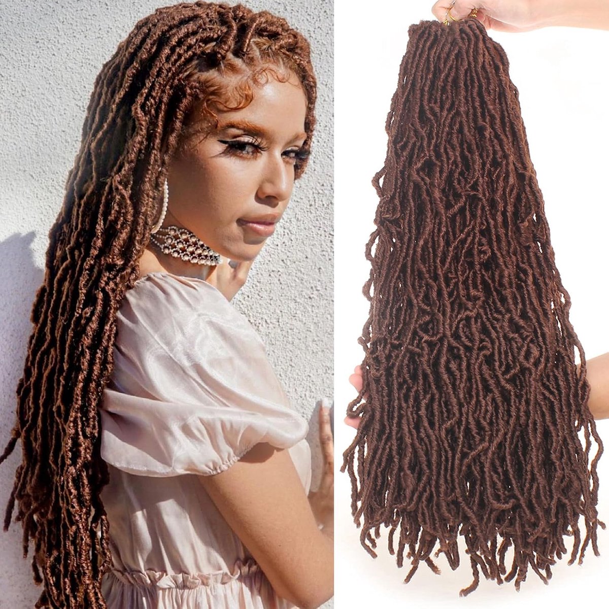 Extensions, 61 cm godinnenlokken zacht gehaakt haar, 7 verpakkingen, bruin, voorgeluste rommelige lokken, 126 strengen warrige lokken voor vrouwen, 18 strengen per pak