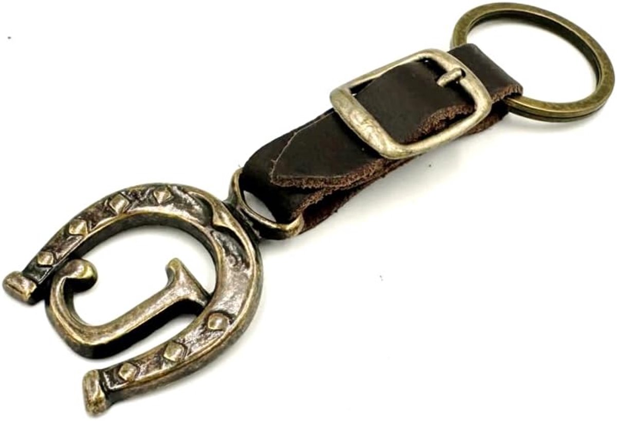 leer, koper, hoefijzer, paard, ruiter, brief A-Z, Made in Europe, J, 10 cm