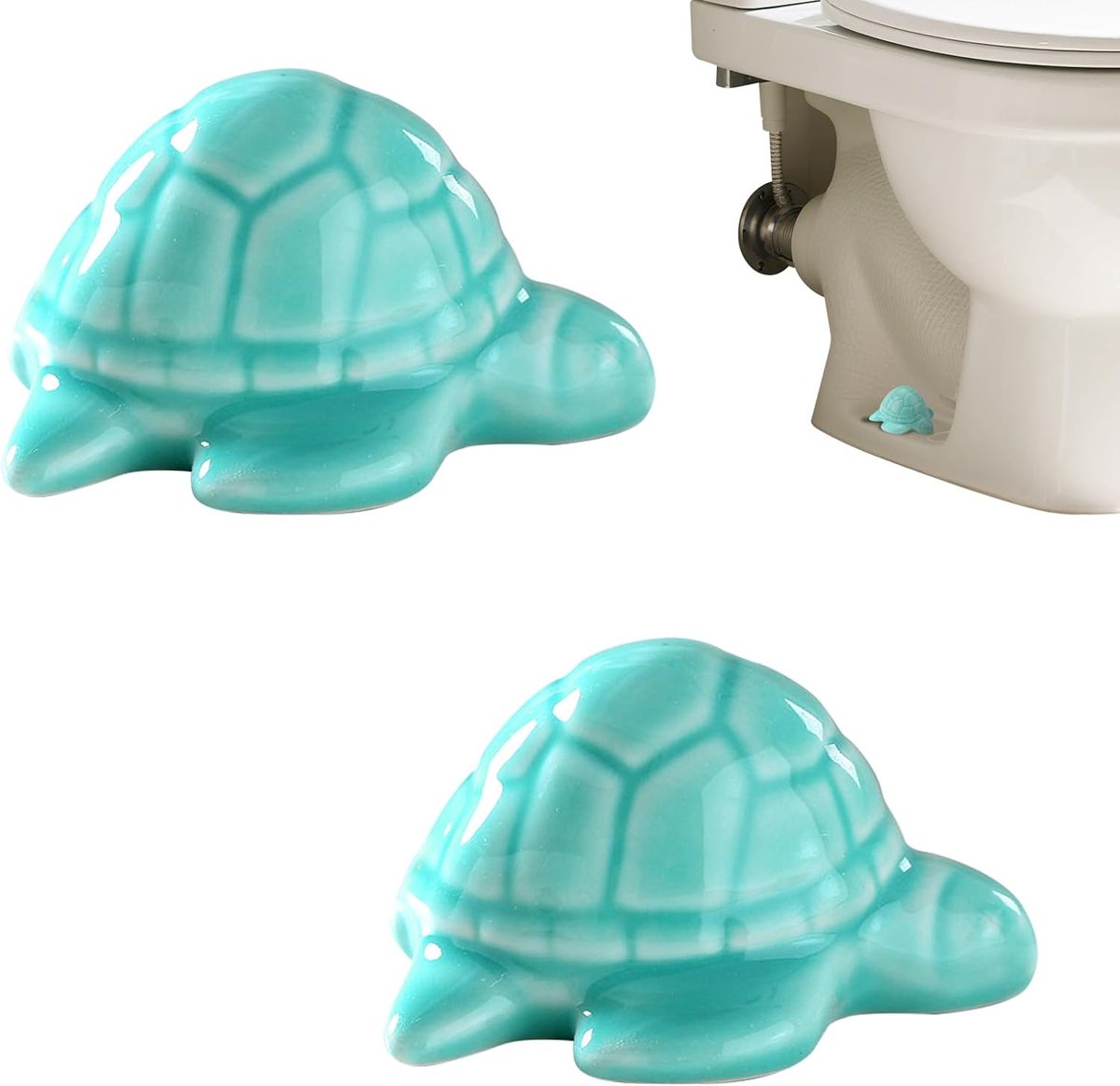 Set van 2 keramische toiletboutafdekkingen, decoratief, schattig dierentoilet schroefdekseldoppen, mini-zeeschildpaddecoratie, eenvoudige installatie voor badkamer boutdoppen (cyaan)