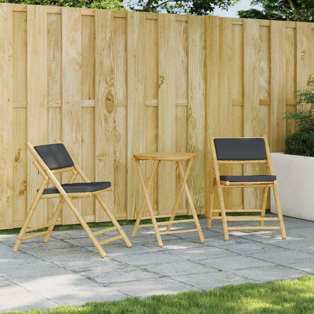 Bistrostoelen van massief bamboe met gewatteerd kussen, afneembaar en wasbaar, voor eetkamer, terras, tuin, duurzaam en ademend materiaal, draagkracht 110 kg