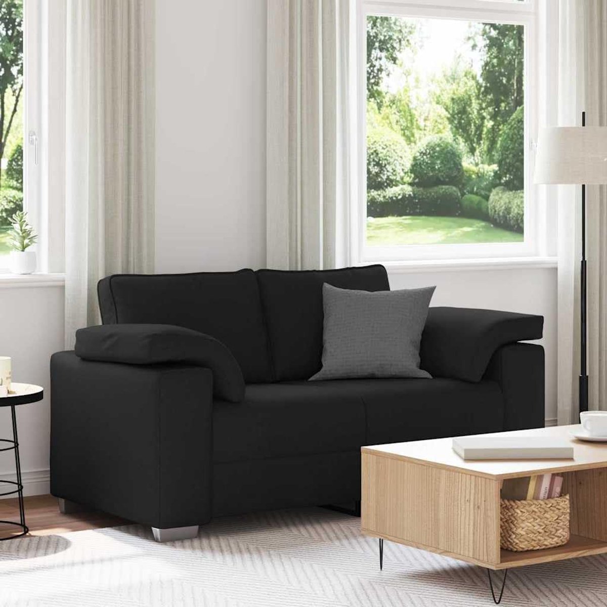 Stoffen bank zitgroep 160 x 80 x 82 cm in zwart met brede armleuningen en ademend design voor de woonkamer