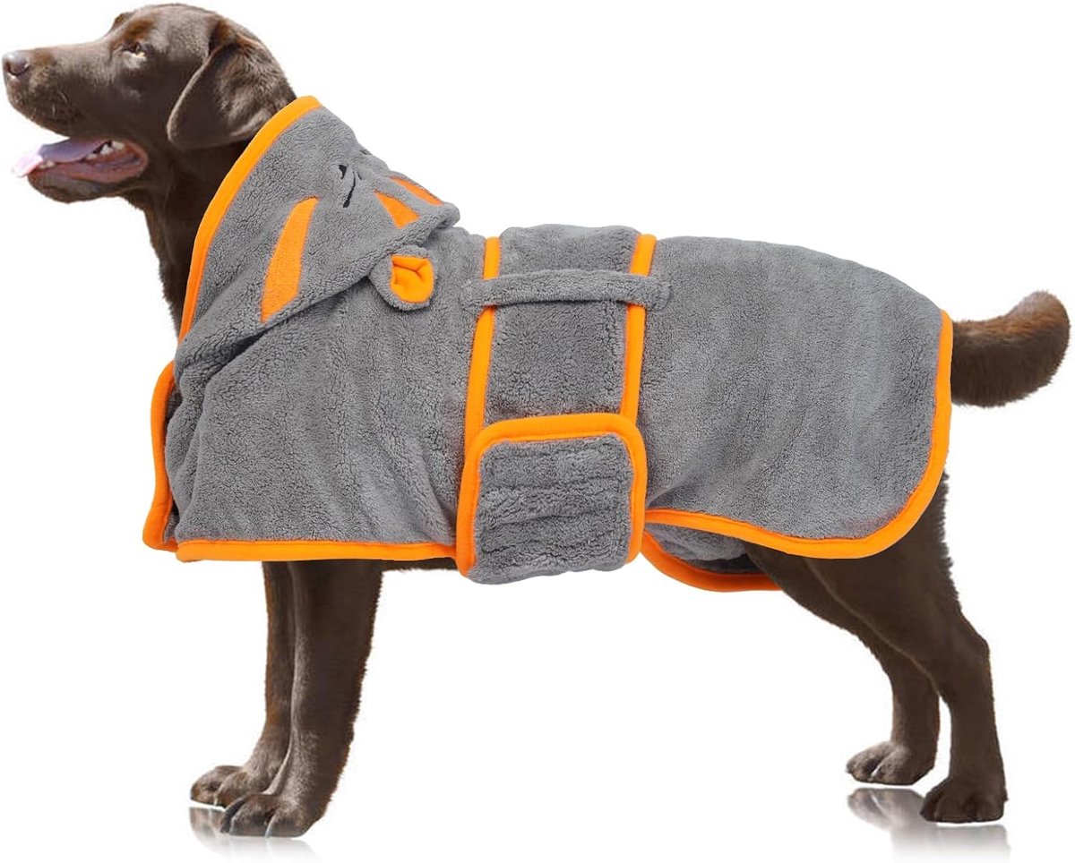 hondenjas voor het drogen van honden, roze hondendoeken voor grote honden, microvezel hondengarderobe met capuchon voor verstelbare buikriemen voor gouden retriever, labrador
