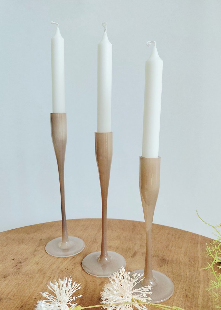 Kandelaar - Set 3 stuks - DK - Jazz Zand - Glas - Set van 3 stuks - 26, 23 en 20 cm