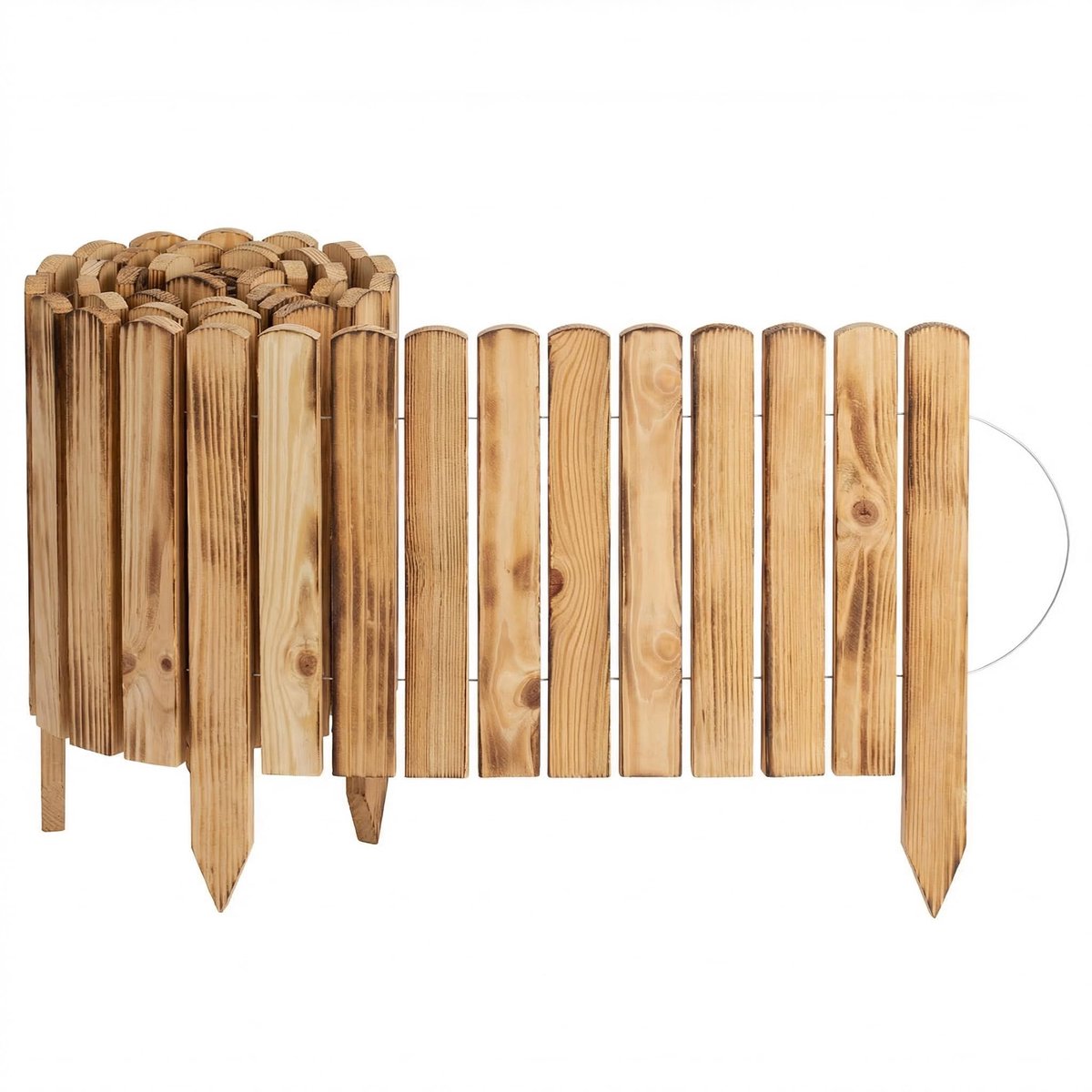 Creative Home Gazonrand Houten borderrand 200 x 30 cm (LxH) gevlamd, Flexibele borderomranding 30 cm Hoge tuinafscheiding om in de grond te steken, Als borderomranding, houten schutting