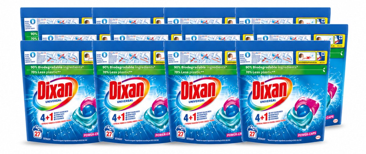 12 x Dixan - Wasmiddelcapsules - Universeel - 27 wasbeurten - Voordeelverpakking - 12 stuks