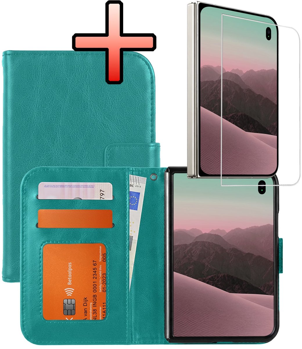 Hoesje - Met Screenprotector - Geschikt voor Apple iPhone Duo - Luxe Pasjeshouder - Bookcase Portemonee - Flip Case - Kunstleer Book Case - Flipcase - Book Cover - Walletcase - Portemonneehoes - Turquoise