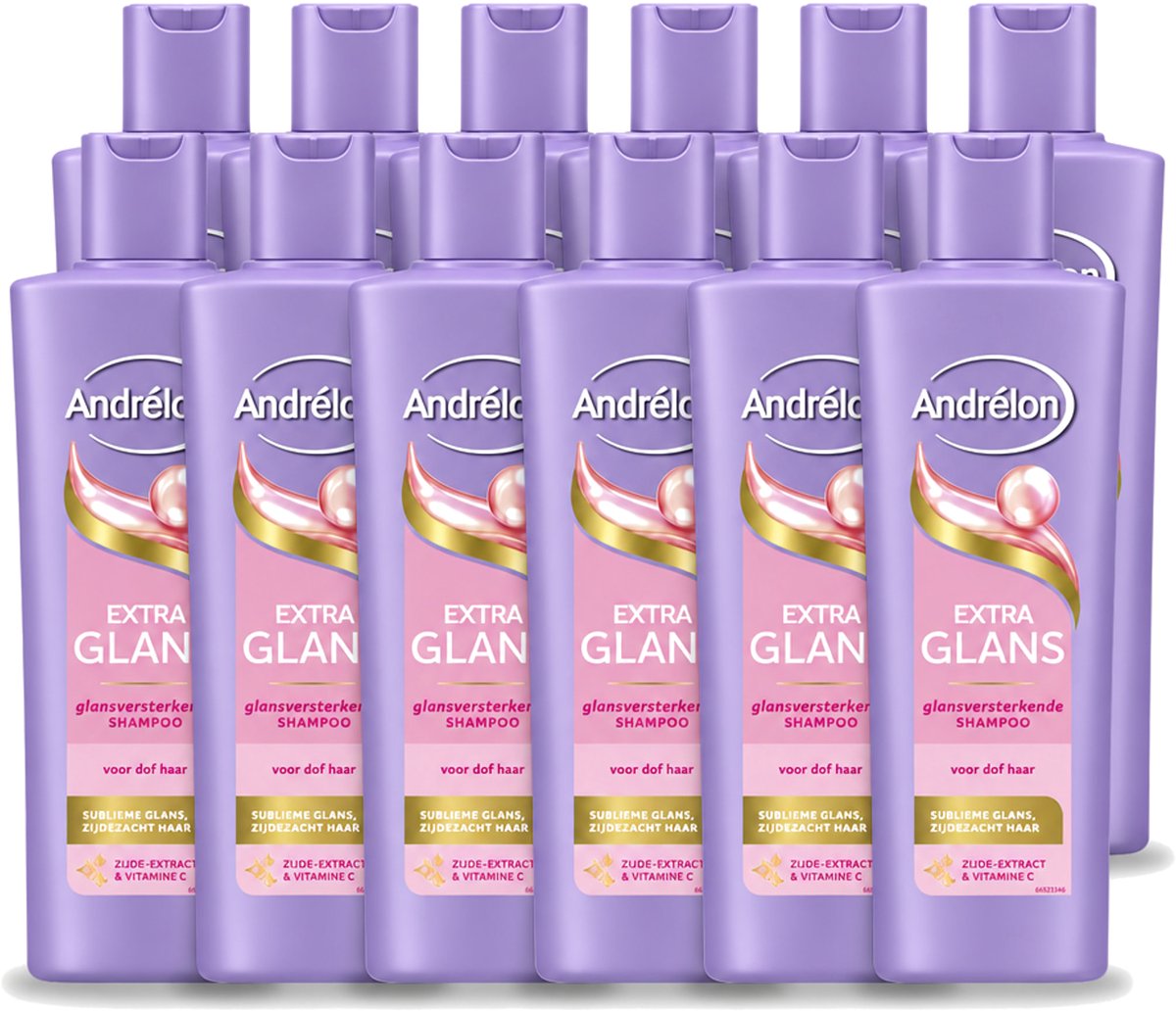 12 x Andrélon – Shampoo – Extra Glans – 250 ml - Voordeelverpakking - 12 stuks