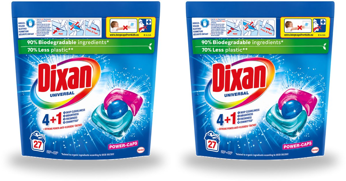 2 x Dixan - Wasmiddelcapsules - Universeel - 27 wasbeurten - Voordeelverpakking - 2 stuks