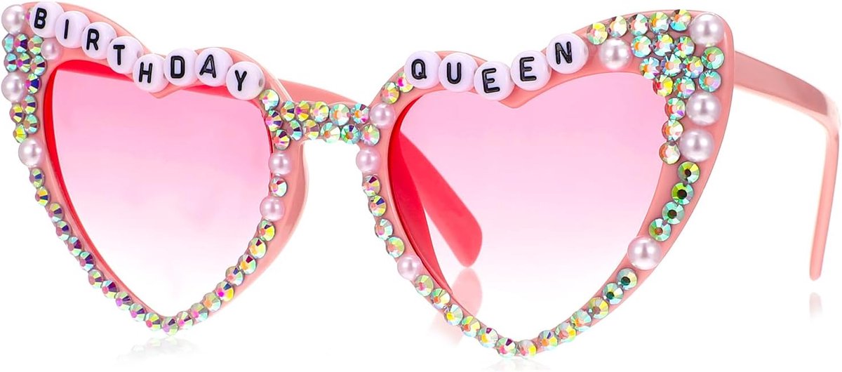 Verjaardagshartbril voor vrouwen, roze zonnebril, verjaardagscadeaus met strass voor verjaardagsfeestjes