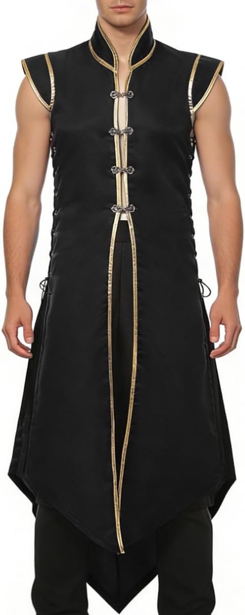Vikingvest voor heren, renaissance, mouwloos, tuniek, tops, vintage, lang vest, ridder cosplay kostuum