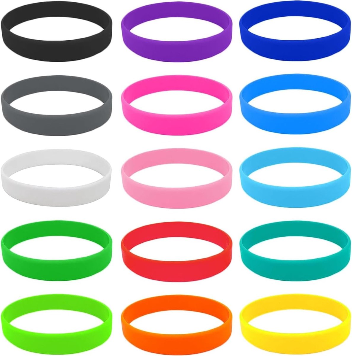 15 stuks siliconen armbanden, rubberen armbanden, siliconen elastische armbanden, meerkleurige siliconen armbanden, siliconen armbanden voor sport, cadeau, festival, party, voor kinderen en