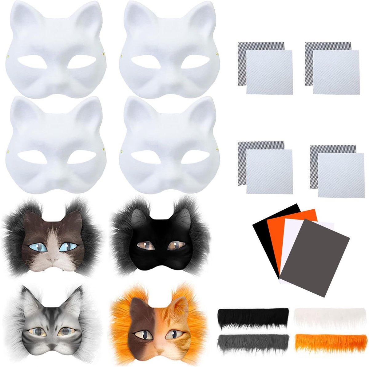 Maskers om te beschilderen, maskers knutselen, kattenmaskers om te schilderen vilt, kattenmasker, masker kunsthandwerk kit, therian masker, voor Halloween, party, maskerade
