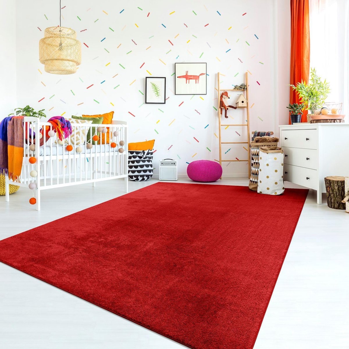 Home Vloerkleed Kinderkamer Meisjes Jongens Pastel Effen Kleur Modern Wasbaar, Kleur: Rood, Maat:80x150 cm