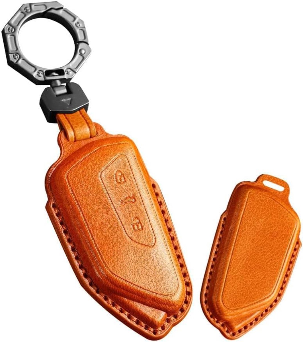 Ontto Autosleutelhoes geschikt voor VW Golf 8 MK8 ID.3 ID.4 Seat Leon MK4 Tarraco Skoda Octavia Enyaq keyless sleutelhoes leer sleutelbescherming etui voor afstandsbediening sleutelhanger 3 toetsen