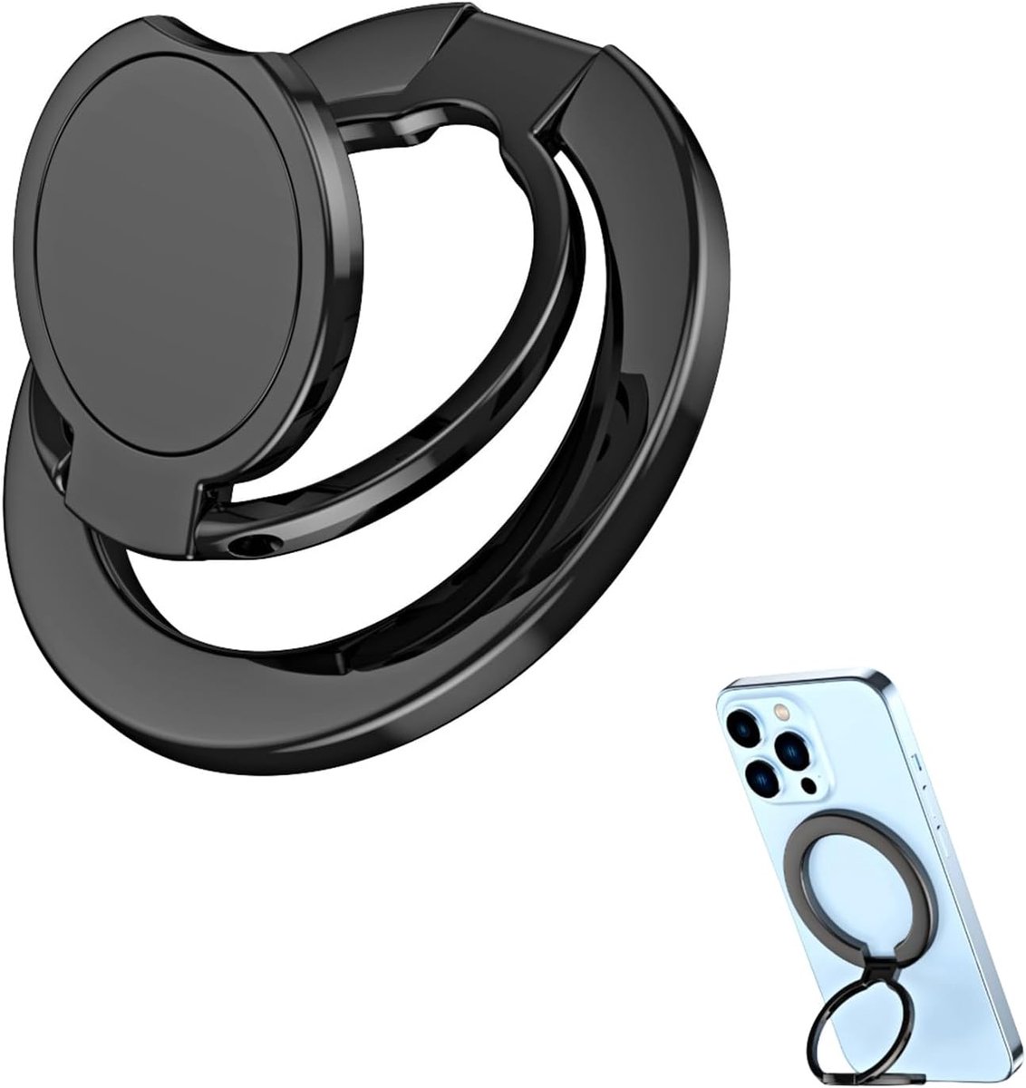 ring voor mobiele telefoon, opvouwbaar, magnetisch, 360 graden draaibaar, gegalvaniseerd, rond, voor mobiele telefoons, smartphones, tablets (zwart)