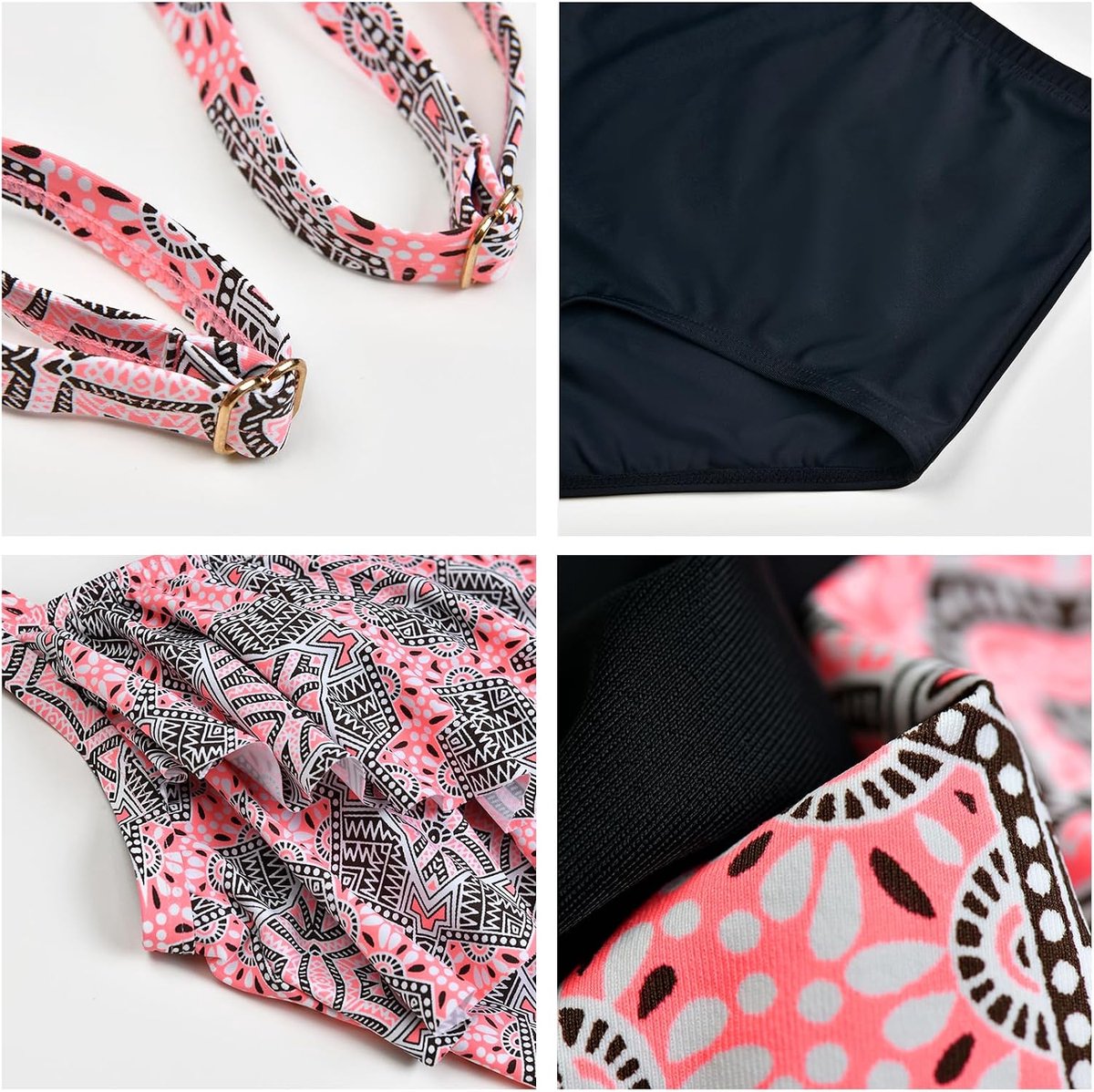 Tankini voor dames, buikweg, ruches, hoge taille, zwempak