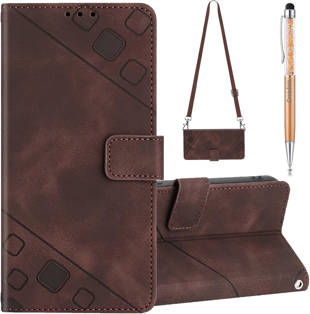 Compatibel met iPhone 6S Plus/6 Plus hoesje, crossbody hoesje voor iPhone 6S Plus/6 Plus (14,0 cm), magnetisch flip leren hoesje met verstelbare nekkoord lanyard riem, kaartsleuven hoesje