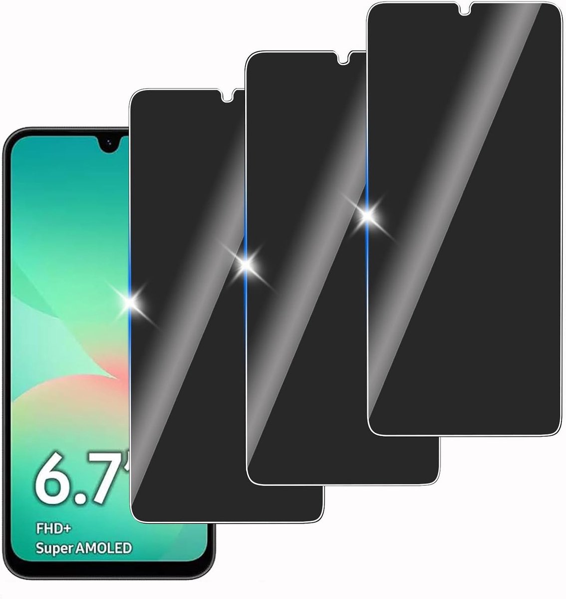 3 stuks anti-spion gehard glas voor Samsung Galaxy A26, beschermglas voor scherm, bubbelvrij, hardheid 9H, eenvoudig te installeren, krasbestendig