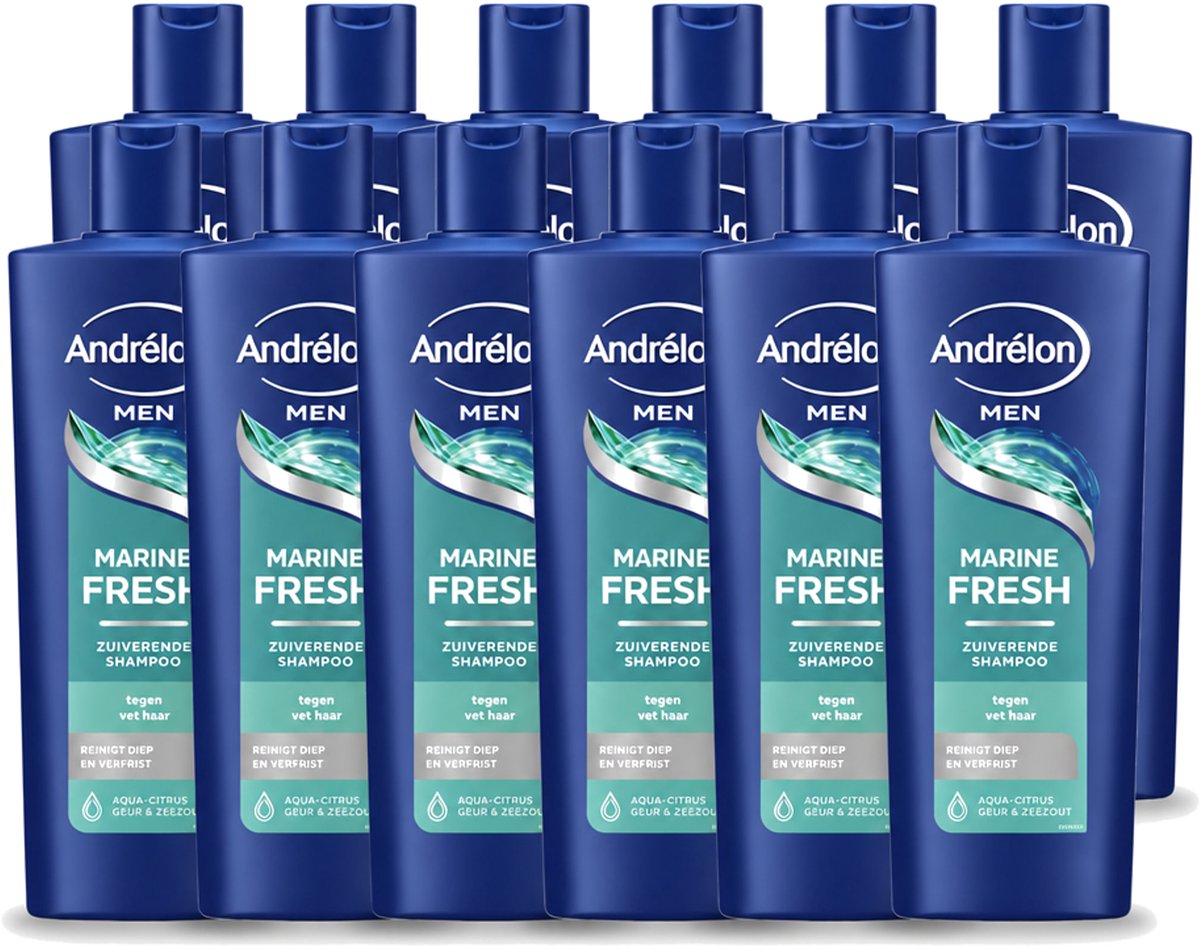 12 x Andrélon – Shampoo – Marine Fresh Men – 400 ml - Voordeelverpakking - 12 stuks