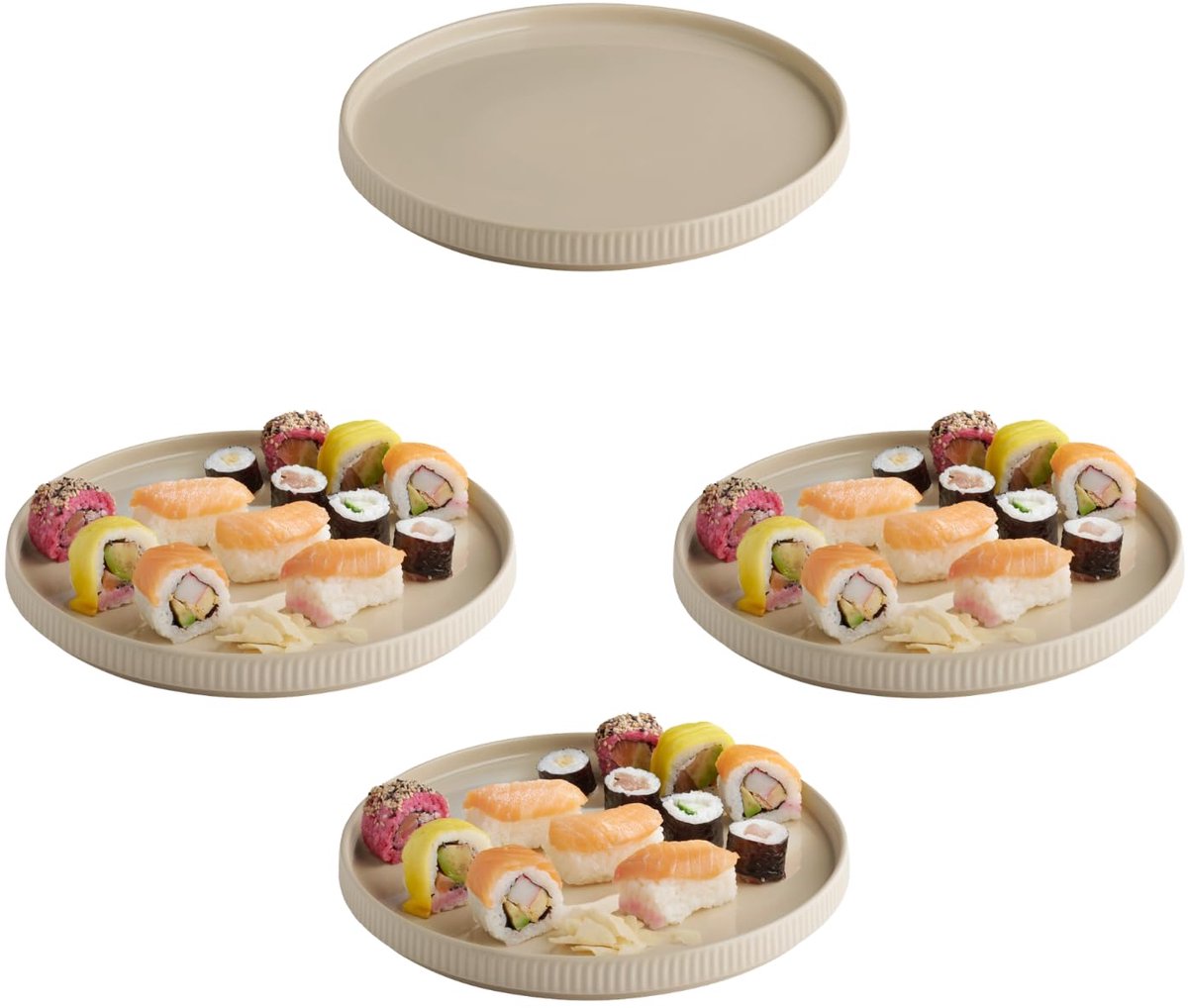 APS The Grid Dinerbord - Bordenset - Porseleine borden - Stapelbaar - Zand Beige - 26 cm (3 stuks)