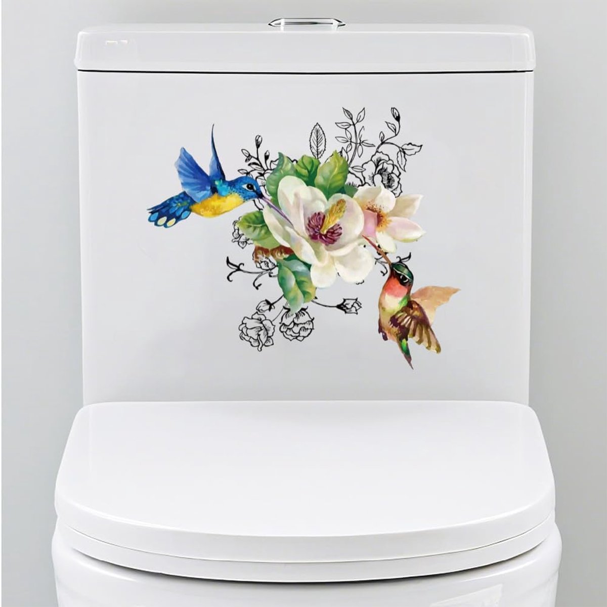 Stickers voor toiletbrildeksel met vogels en bloemen, 30 x 30 cm, waterdicht, om op te plakken, afneembaar, zelfklevend, voor toilet, badkamer