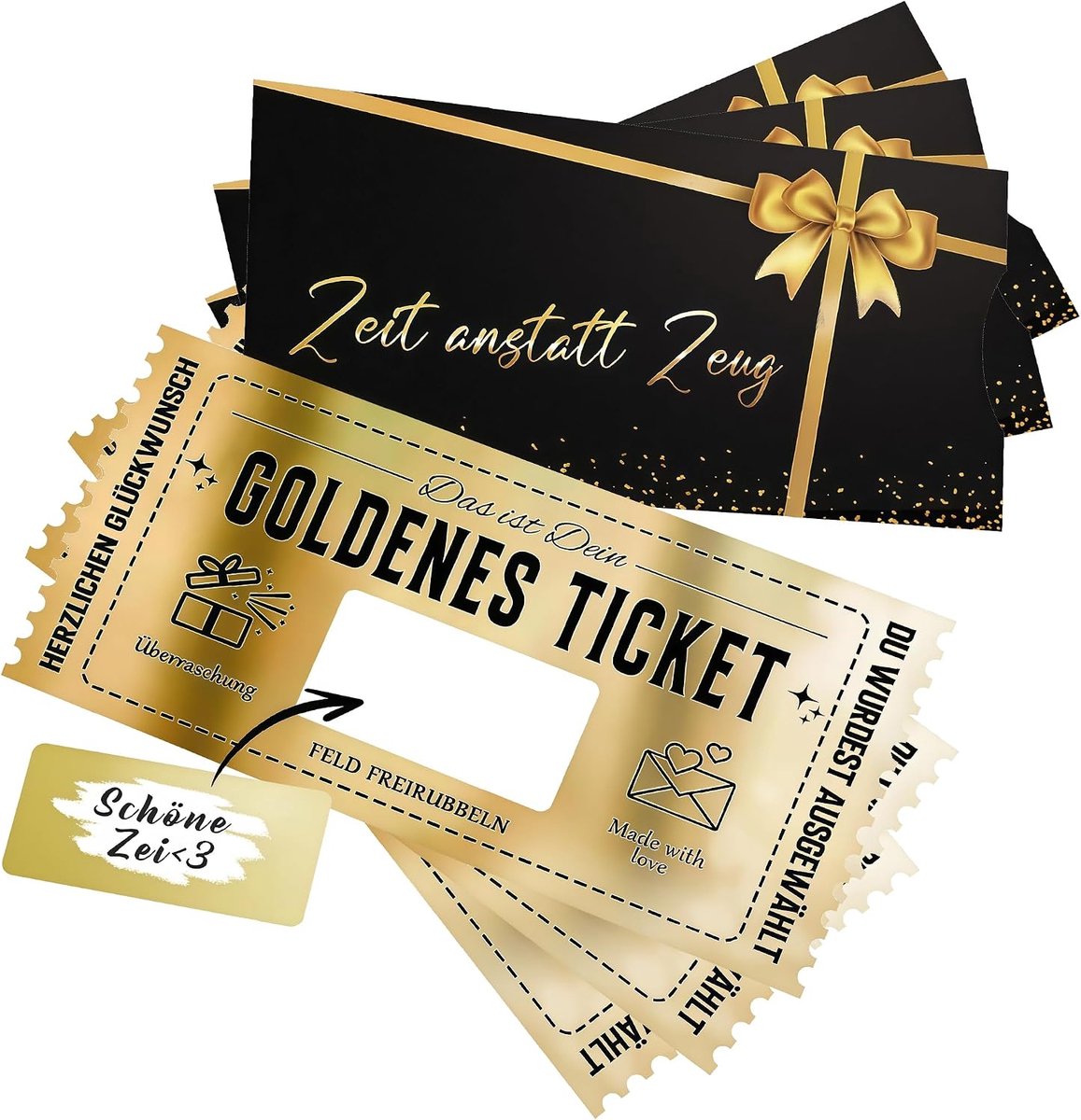 Ticket Krasticket Set, 3 Krasloten om Zelf te Maken met Kraskleefplaatjes voor Gepersonaliseerde Cadeaus, Verjaardag, Valentijnsdag