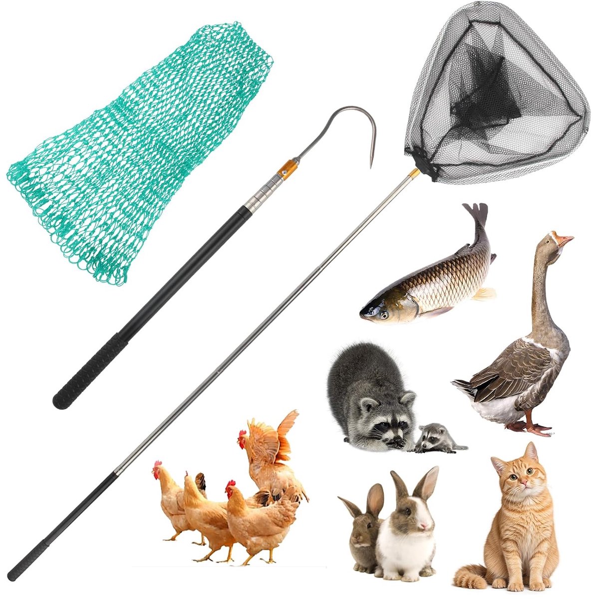 5-Piece Stainless Steel Fishing Net for Animals Scalable Landing Net