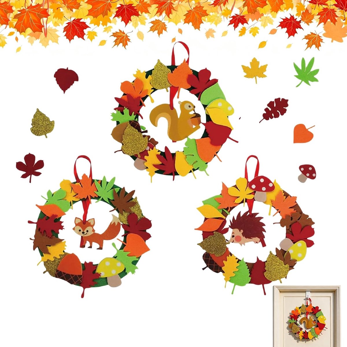 3-delige vilten herfstkrans knutselset met decoraties