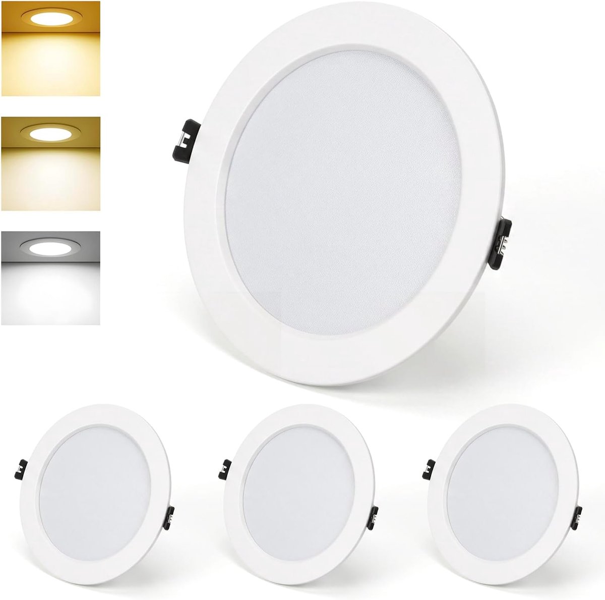 4 LED-inbouwspots 230V plat, 16W spots LED Warm wit 3000K Neutraal wit 4000K Koud wit 6000K met geheugenfunctie, gatdiameter Ø130-140mm alu plafondspots voor badkamer, keuken en woonkamer