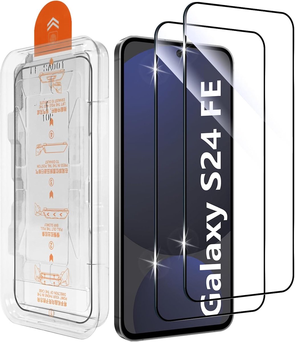 Beschermfolie voor Samsung Galaxy S24 FE voor pantserglas, 2 stuks [autoinstallatie] veiligheidsglas, 9H hardheid pantserbescherming glas, 0,33 mm ultraheldere folie, anti-kras anti-luchtbellen