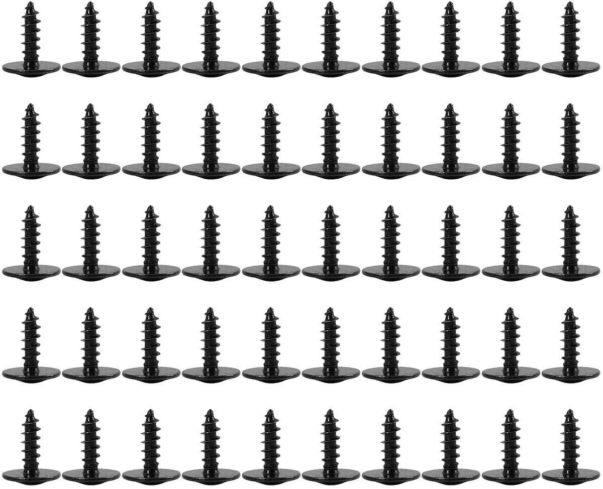 50 zelftappende schroeven, M5 x 16 mm, van mangaanstaal, zwart, roestvrij, voor autovleugels, spatborden, radiatoren, bumpers en carrosserie