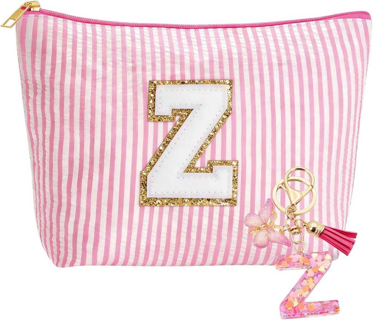 Tas, toilettas en sleutelhanger voor meisjes met initiaal, gepersonaliseerde cadeaus voor moeders, vriendinnen en zussen, kerstcadeaus voor dames (roze A), Z