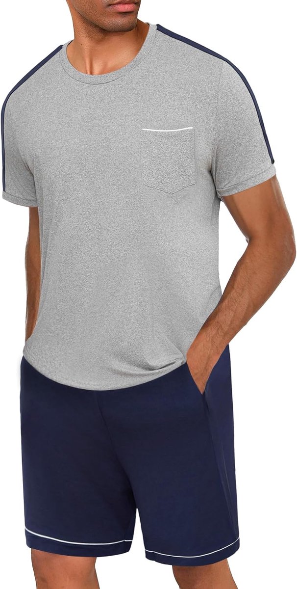 Pyjama heren kort katoen tweedelige pyjama korte mouwen met ronde hals pyjama mannen in contrasterende kleur nachtkleding loungewear zomer
