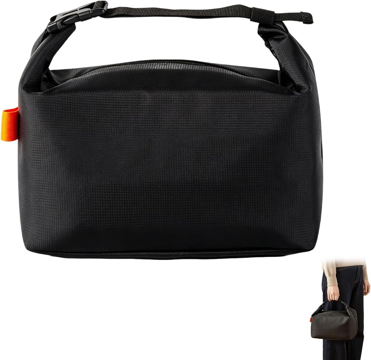 Lunchtas Zwart 25 x 15 x 21 cm, Lekbestendige Thermotas met Dikke Folie, Waterbestendige Koeltas met Verstelbare Schouderriem voor Werk, School, Picknick en Reizen