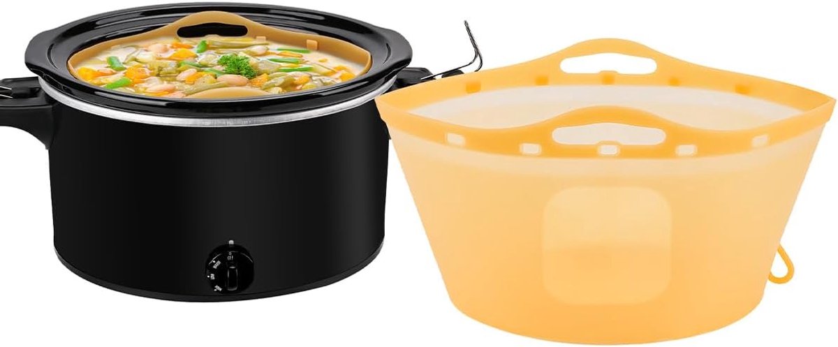 Inlegzolen voor kooktoestel, oranje, herbruikbare siliconen inlegstukken voor kooktoestel met knoppen en haken voor 6-7-8-10 kwarts, lekvrij, gemakkelijk te reinigen