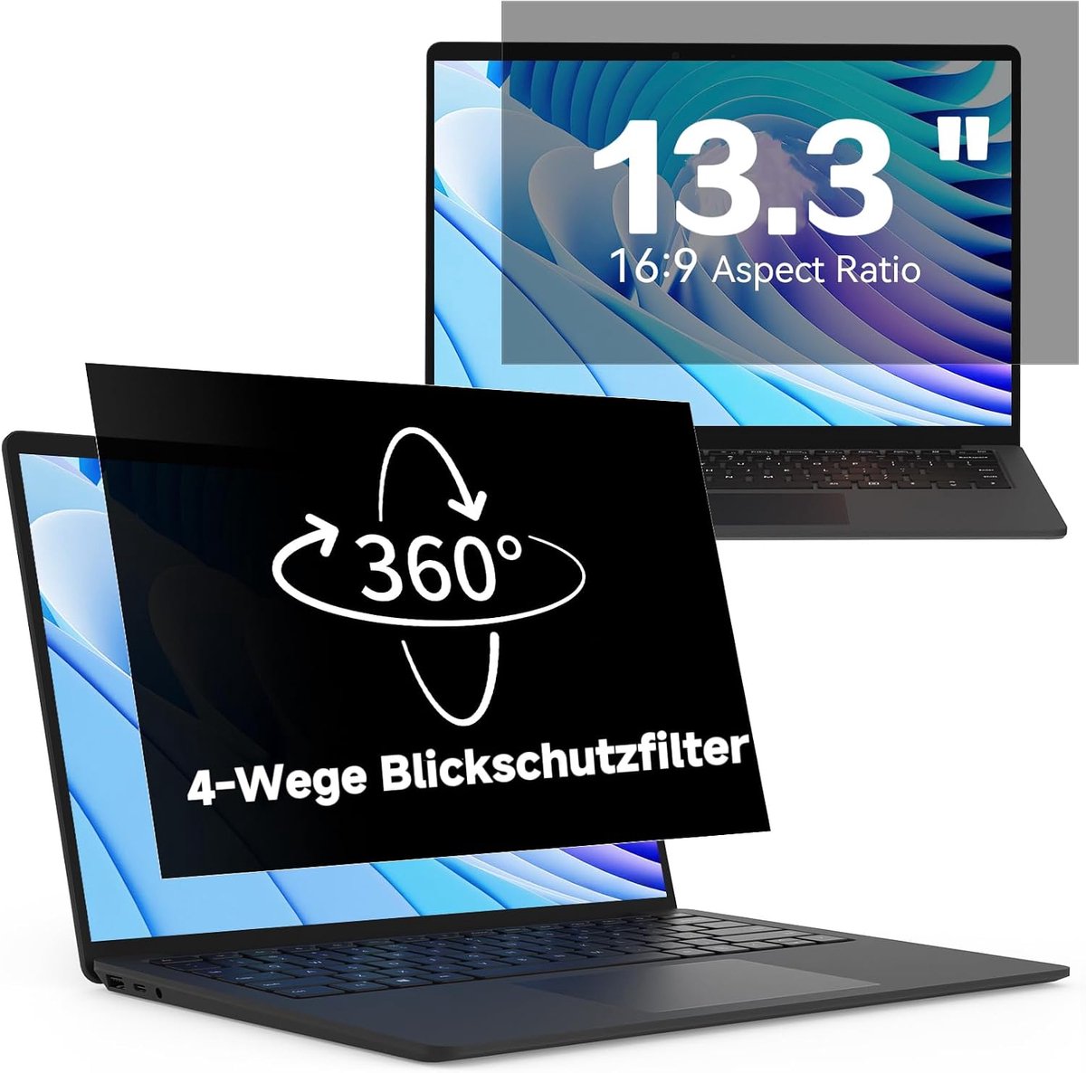 360° laptop privacyscherm 13,3 inch, anti-blauw licht anti-verblinding displaybescherming, 4-weg privacyfolie, beeldverhouding 16:9, privacyfilter voor Lenovo/HP/Dell/Acer/Samsung/Asus