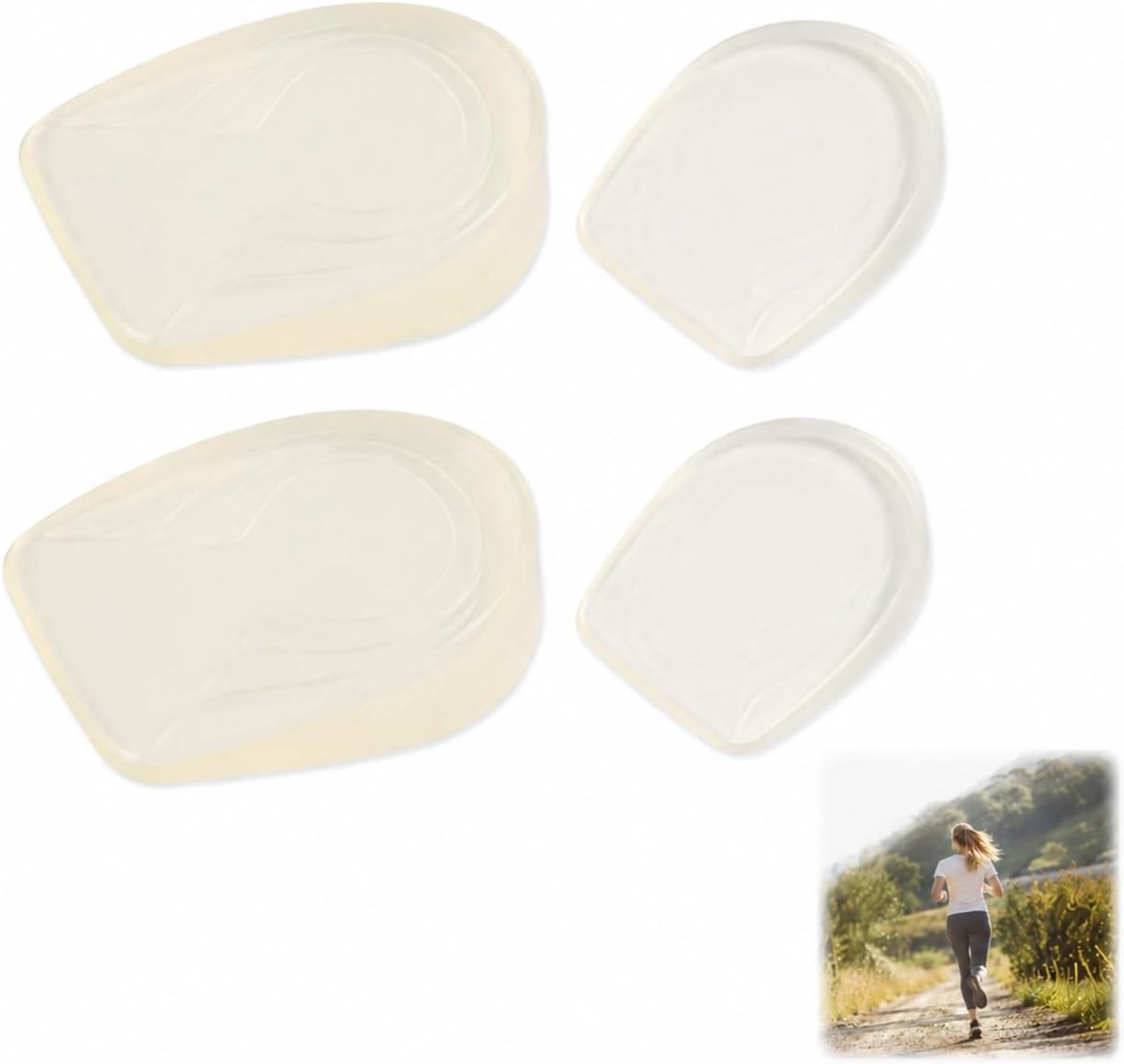 4 stuks hielkussens, inlegzool, schoeninlegzool, inlegzool, in transparante siliconen gel, uitgevoerd in twee hoogtes 1 cm en 2 cm, voor ondersteuning bij plantaire fasciitis, bieden comfort voor