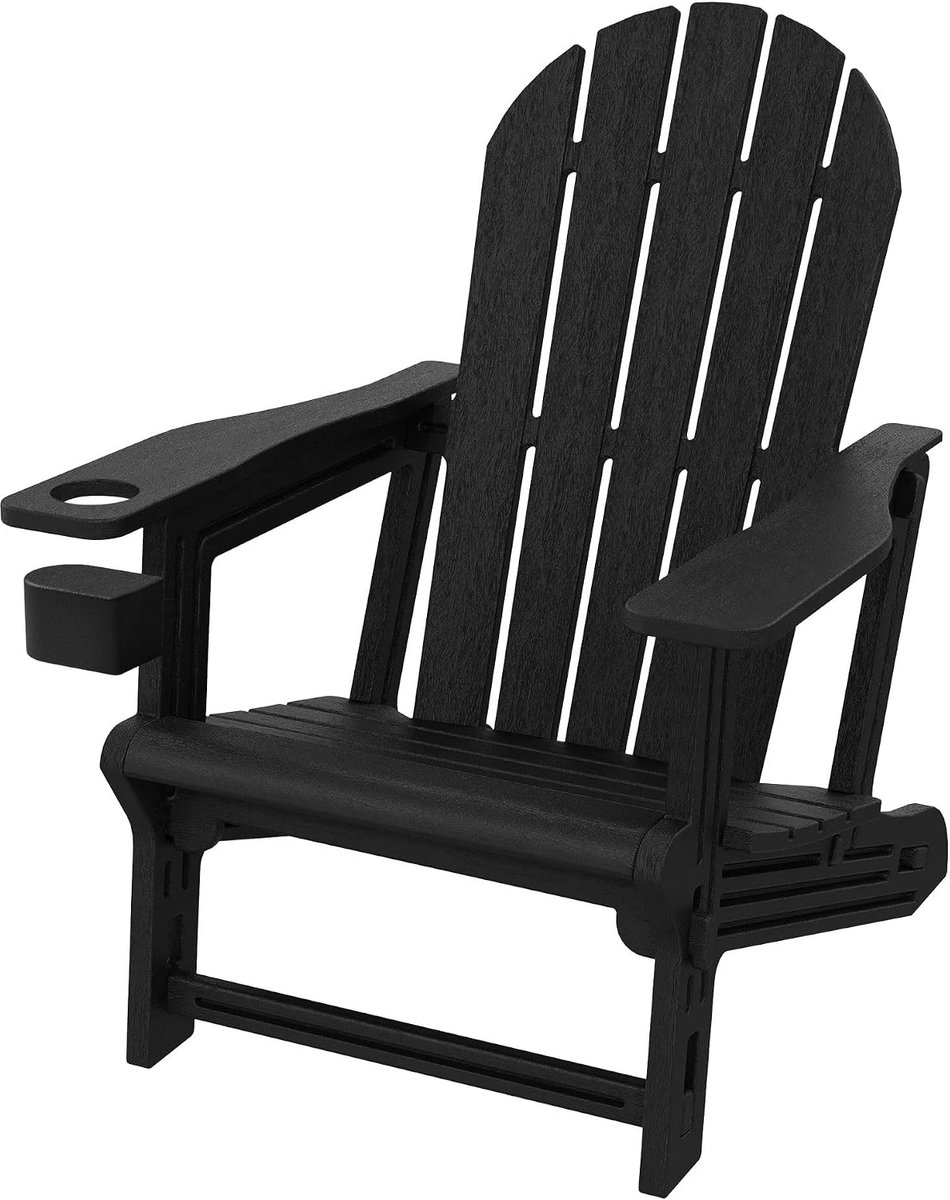 Adirondack-loungestoel met bekerhouder zwart kunststof houtlook comfortabele tuinstoel kliksysteem weerbestendig ergonomisch stevig duurzaam voor tuin terras balkon buiten outdoor stoel