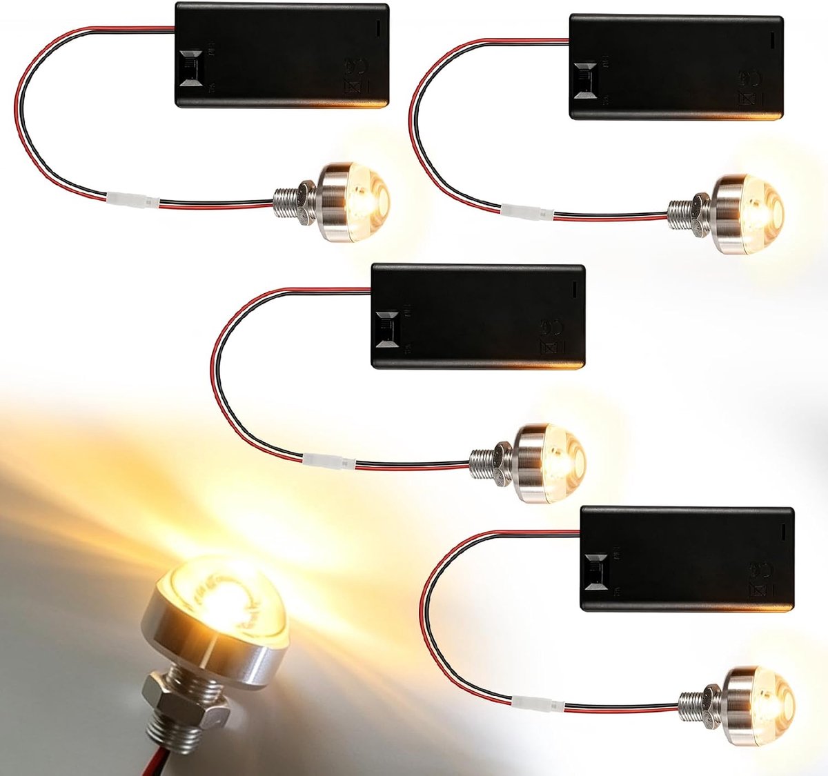 4 stuks mini-led-poppenhuisverlichtingsset, ledlampen voor poppenhuizen met schakelaar, micro ledlicht, miniatuur ledlampen voor vitrines, feestdecoratie, microhuis, speelgoedhuis, decoratie, warm wit