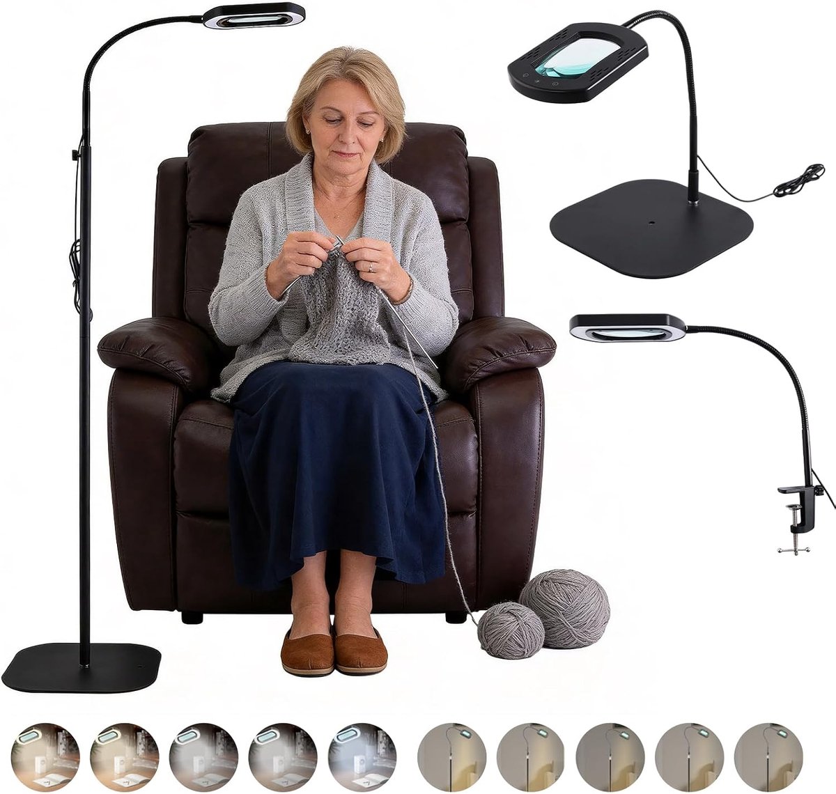 10 x echte glazen lenzen vergrootglas met licht en standaard, 24 inch flexibele zwanenhals vergrootglas, 5 kleurmodi, traploos dimbaar, 3-in-1 led-vergrotingslamp, handenvrij voor dichtwerk, lezen