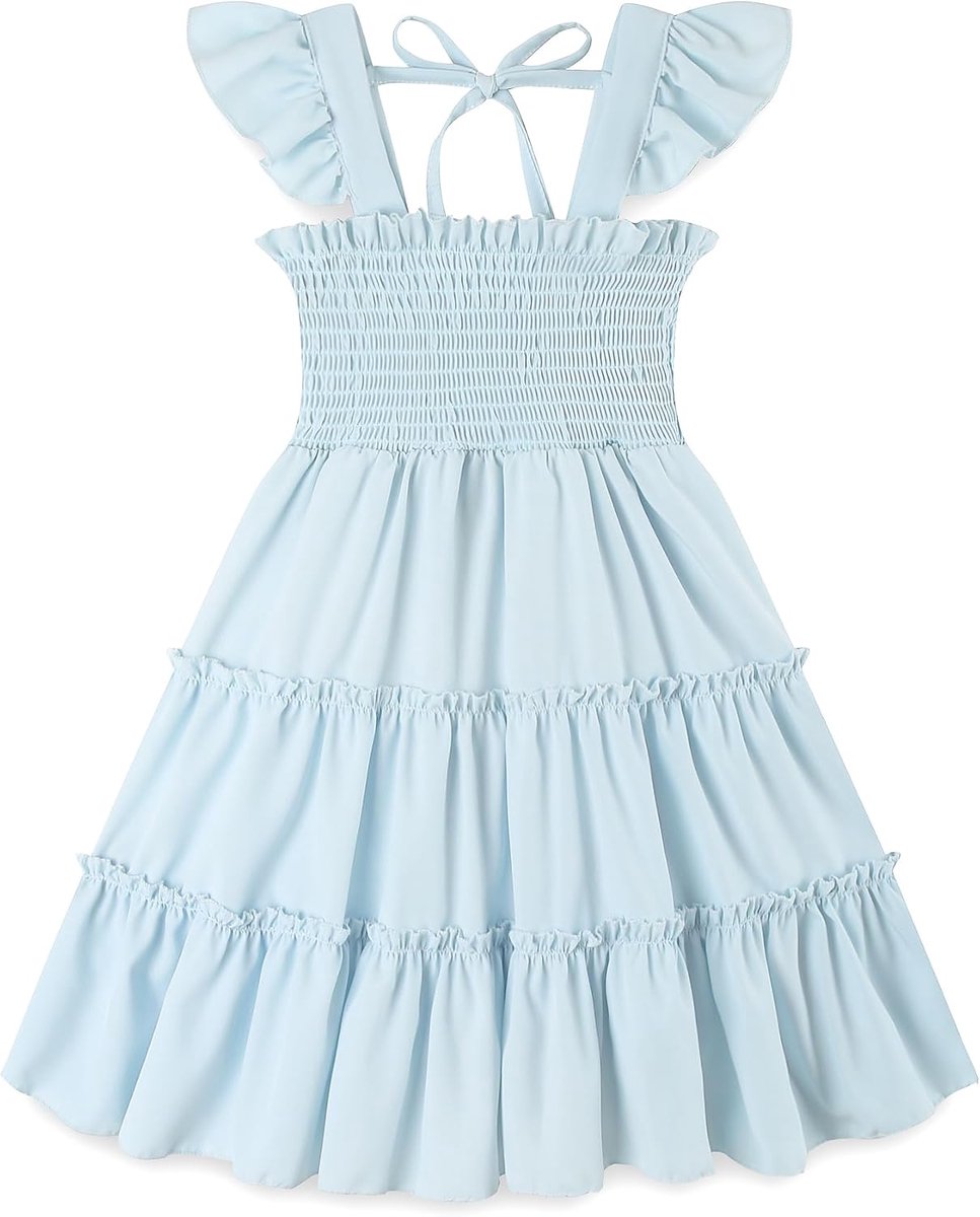 Zomerjurk voor babymeisjes, mouwloos, A-lijn, midi-jurk, prinses, meisjes, casual, schoudervrij, met ruches, 18-24 maanden, 2-6 jaar