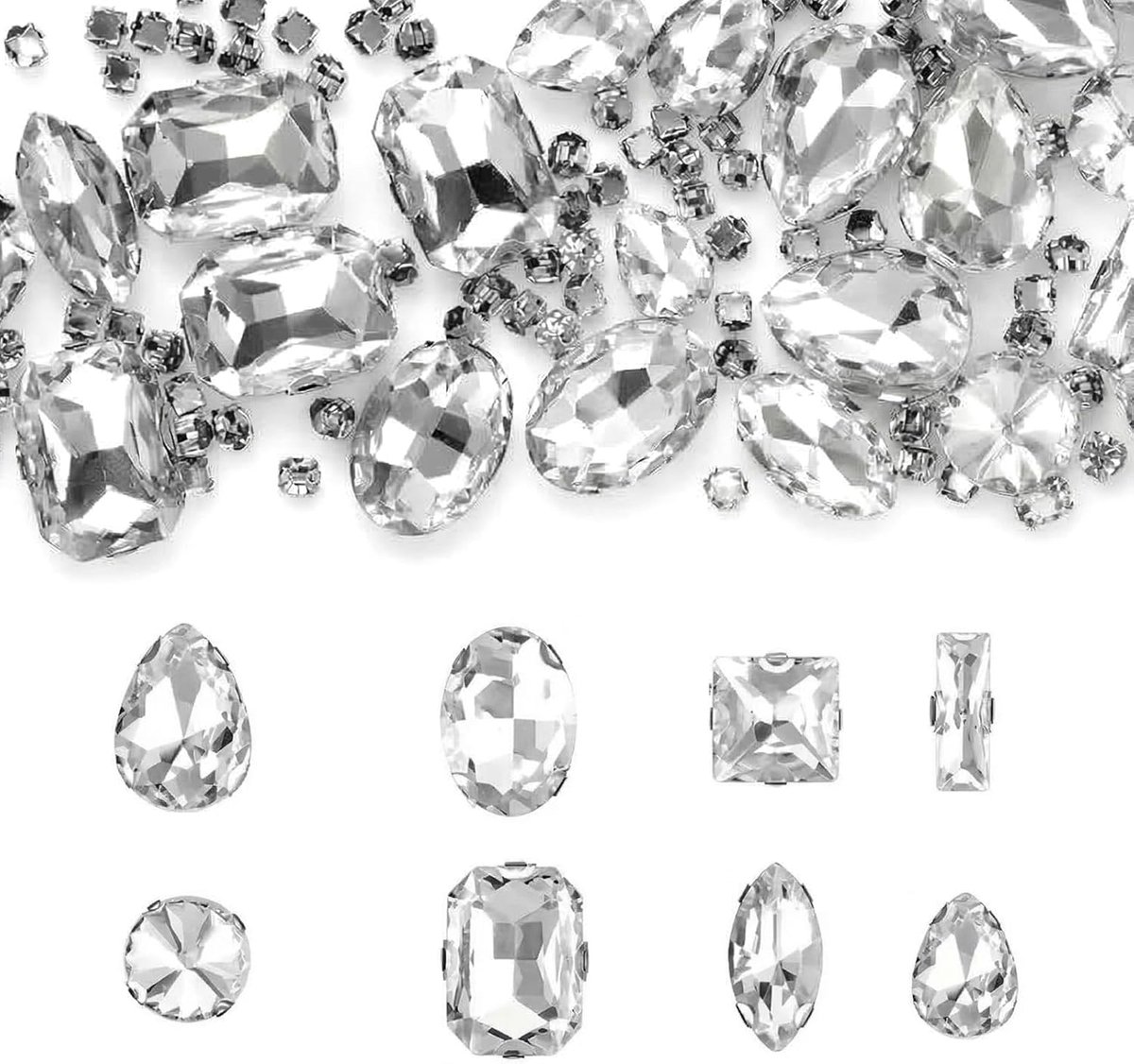 240 stuks strass-steentjes voor textiel, 4-18 mm, zeer transparante glitterstenen om te knutselen, verschillende vormen met opbergdoos, strass-steentjes voor doe-het-zelf kleding, schoenen, hoeden