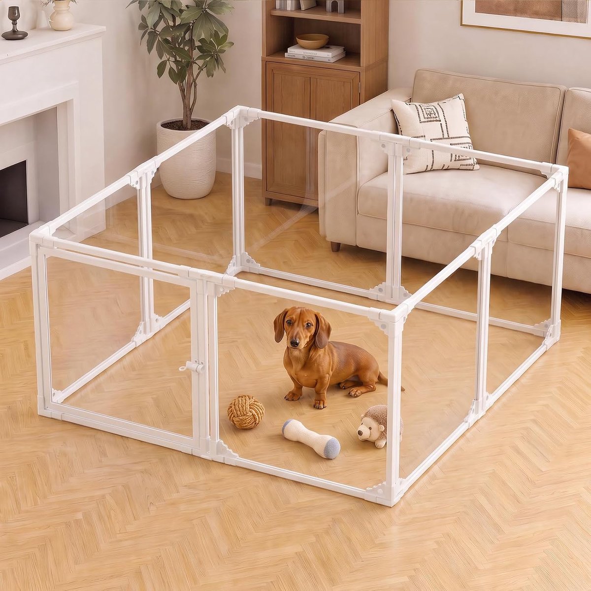 Pet Hondenhok, transparant, 8 panelen, 60 cm, wit