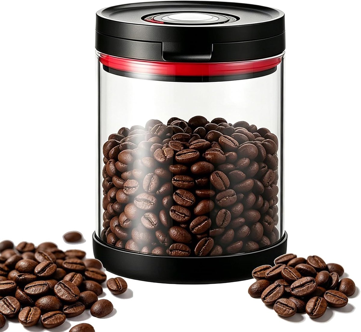 800 ml koffiedoos, luchtdicht glas, koffiebewaardoos met deksel, lepel, koffiebonen opbergdoos, met vochtindicator, koffieaccessoires, voor noten, cacao, theebladeren