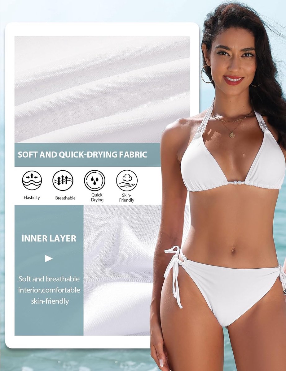 Bikini Dames Set Sexy String Bikini Halter Bikini Sets Tweedelig Badpak Push Up Badpakken met Parels Tanga Badmode Verstelbaar