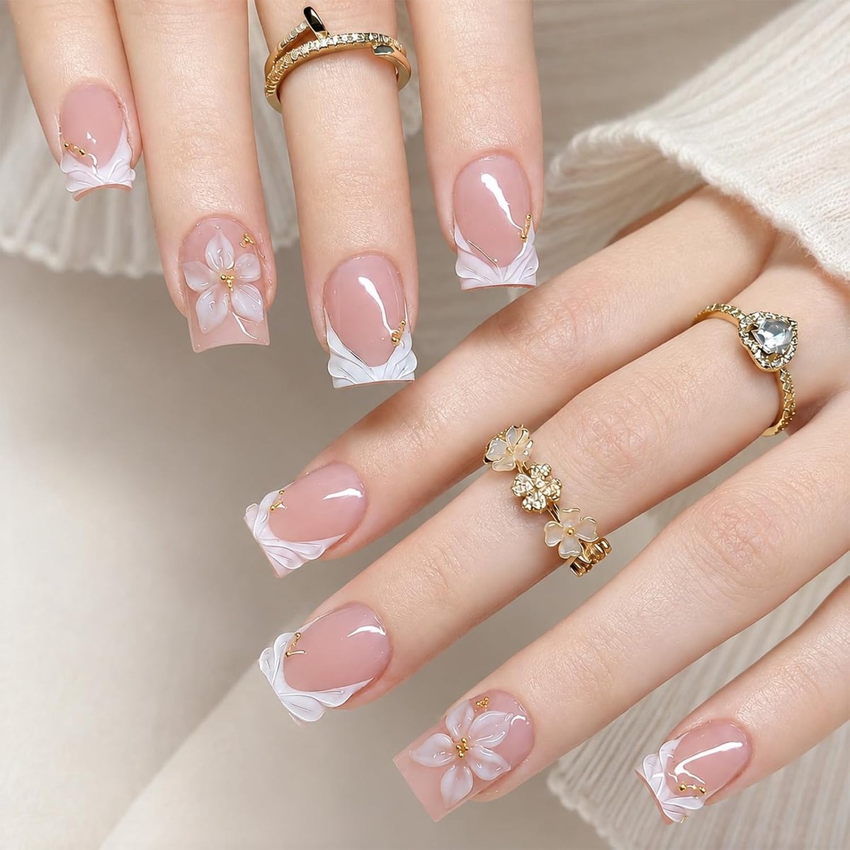 24 stuks korte press-on nagels, plaknagels French