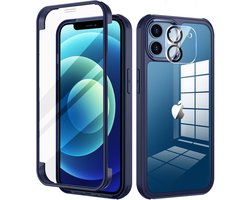 Seacosmo Hoes voor iPhone 12 Mini, met ingebouwde pantserglas, displaybeschermfolie en camerabescherming (9H HD), 360 graden telefoonhoes, volledige behuizing, stootvast, blauw