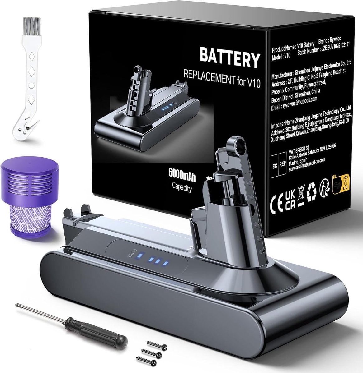 6000mAh Batterij voor Dyson V10, Cyclone V10 Absolute, Animal, Origin, Extra, SV12