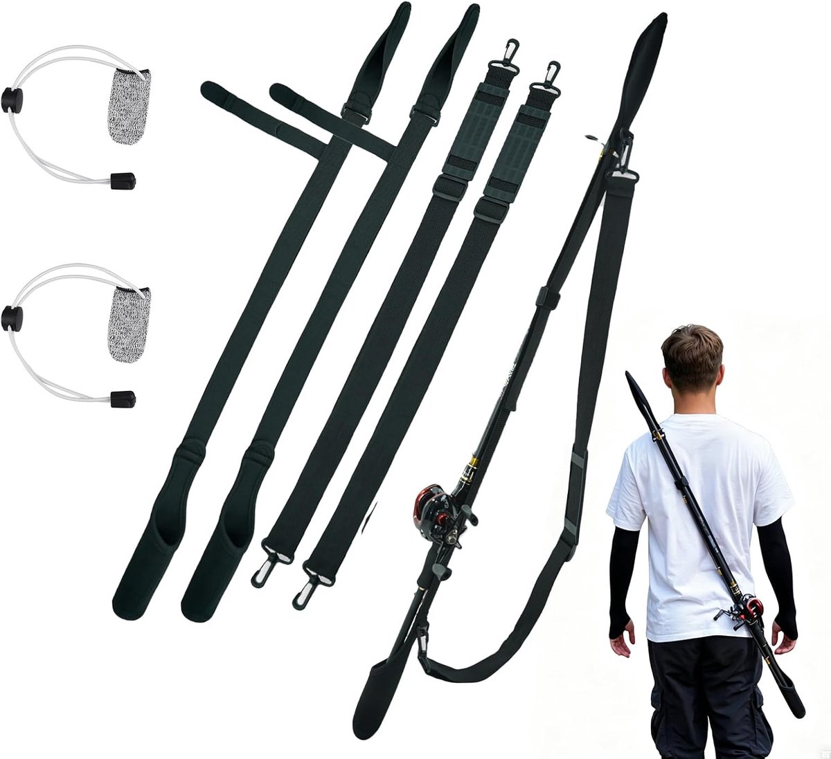 Neopreen hengelbescherming met riem voor kunststof vissers - hengelhouder met klittenbandsluiting (80-130 cm) - beschermhoes voor veilig dragen van hengels
